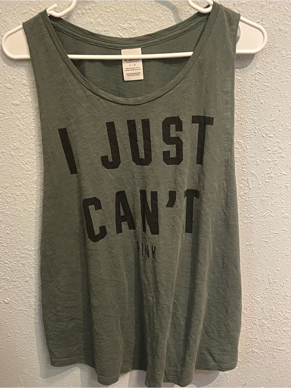 PINK Victoria’s Secret I Just Can’t Muscle Tank Top Olive Green Large